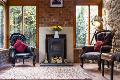 Chairs on table at home