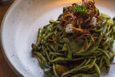 High angle view of food in plate