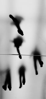 Low angle view of silhouette people walking on glass footbridge