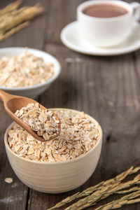 Close-up of breakfast served on table