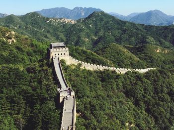 High angle view of mountain range against sky