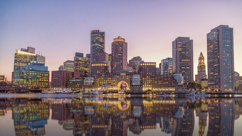 Reflection of buildings in lake