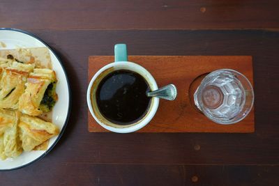 High angle view of breakfast on table