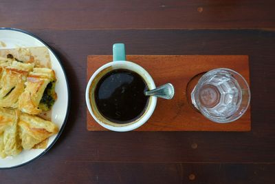 High angle view of breakfast on table