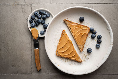 Directly above shot of dessert in plate on table