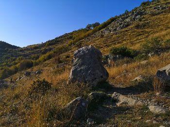 Scenic view of land against clear sky