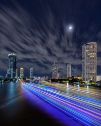 Light trails on road at night