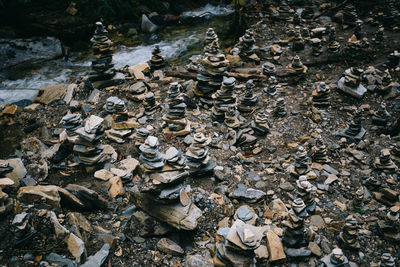 High angle view of rocks in water