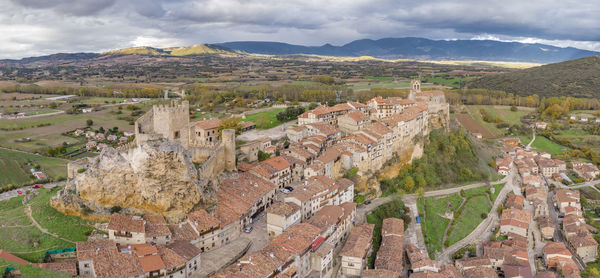 High angle view of city against sky