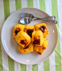 High angle view of dessert in plate on table