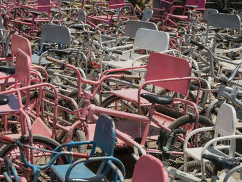 High angle view of bicycles