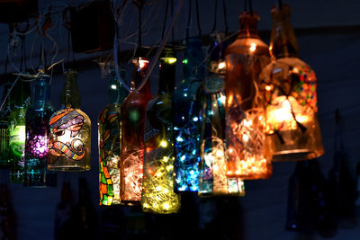 Close-up of illuminated lanterns