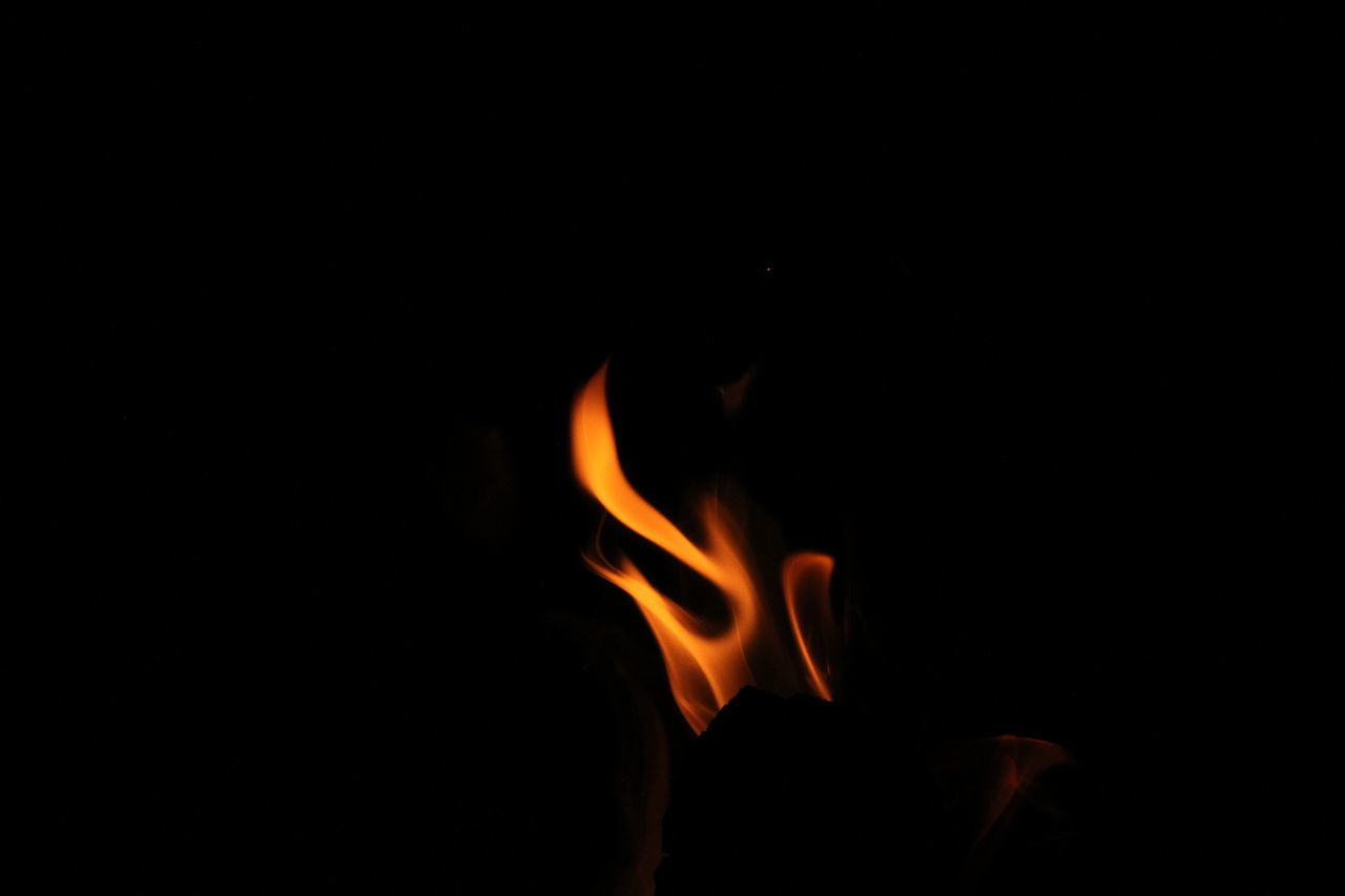 burning, fire, flame, darkness, heat, black background, copy space, studio shot, no people, nature, close-up, indoors, light, orange color, night, glowing, dark, motion, black