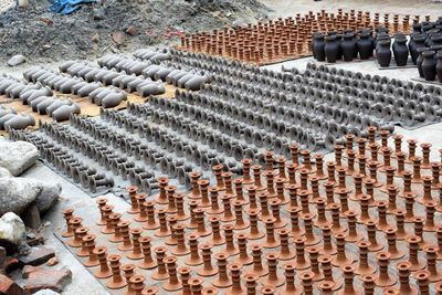 High angle view of roof tiles by building