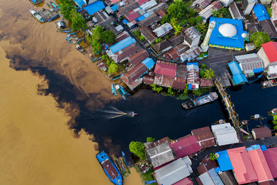 High angle view of buildings in peatland