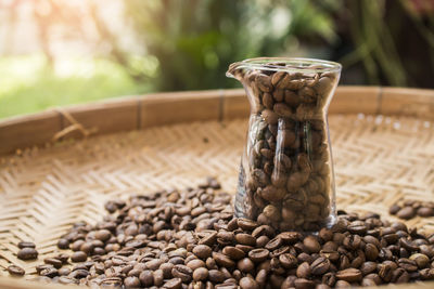 Close-up of coffee beans on table