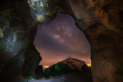 Low angle view of rock formations against sky