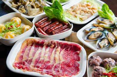 High angle view of food in plate on table