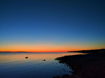 Scenic view of sea against clear sky at sunset