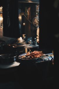 High angle view of food on table in restaurant