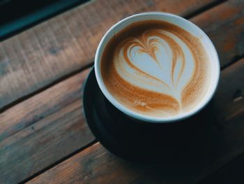 High angle view of cappuccino on table