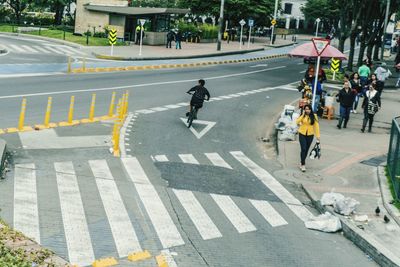 High angle view of people in city