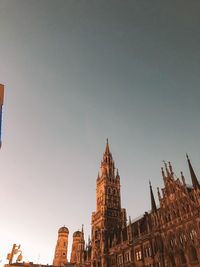 Low angle view of buildings against clear sky