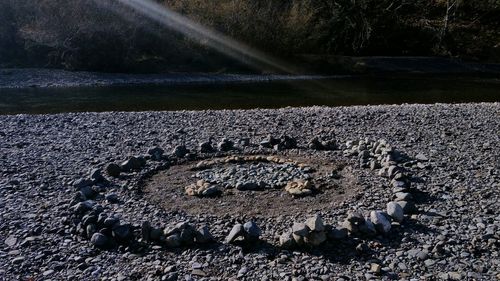 Aerial view of water on rock