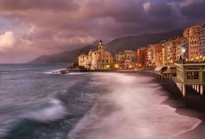 Scenic view of sea against sky at sunset