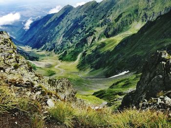 Scenic view of valley and mountains