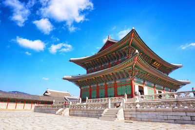 View of temple building against cloudy sky