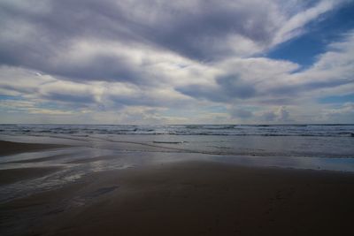 Scenic view of sea against cloudy sky