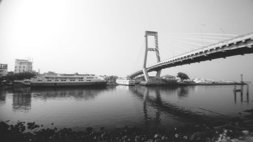 Suspension bridge over river