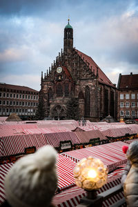 Christkindlmarkt christmas market in nuremberg, germany from above.