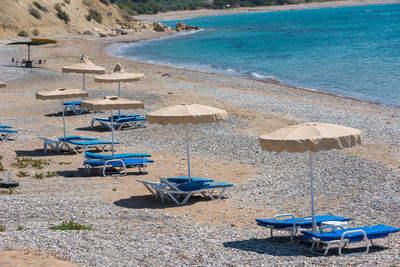 Deck chairs on beach