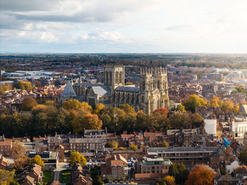 High angle view of townscape against sky