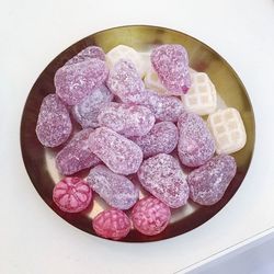 High angle view of sweets in plate