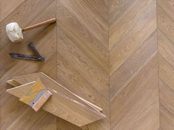 Parquet is relaid, tools for work, parquet boards.