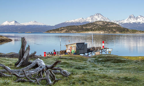 Scenic view of lake and mountains