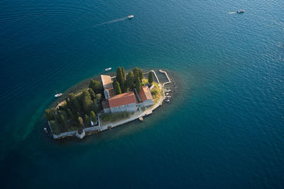 High angle view of ship on sea