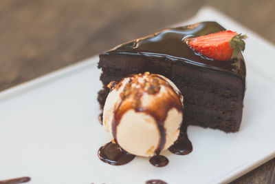 High angle view of dessert on serving tray