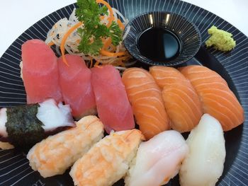 High angle view of sushi in plate