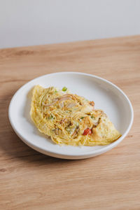 High angle view of food in plate on table