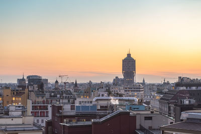 Skyline of milan with torre velasca at sunset