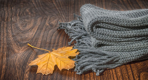 High angle view of wool on table