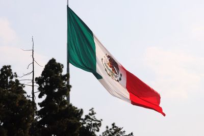 Low angle view of flag against sky