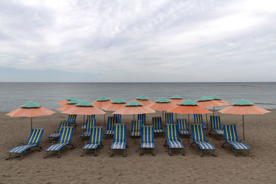 Seascape at the beach with parasols