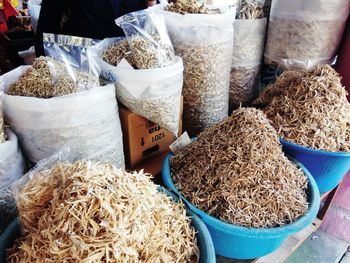 High angle view of dried food for sale in market