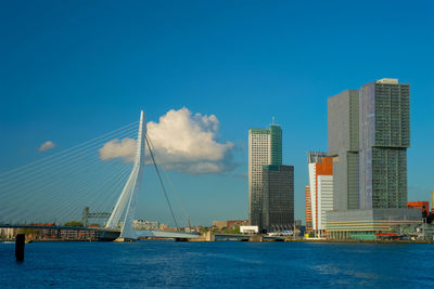 Rotterdam skyscrapers skyline and erasmusbrug bridge over of nieuwe maas river. rotterdam