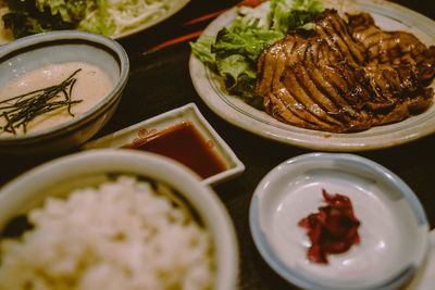 High angle view of meal served in plate